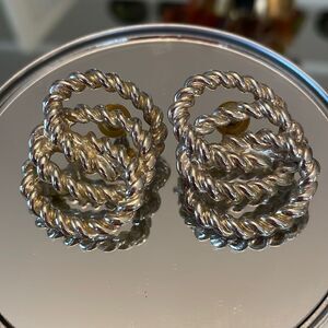 Large silver tone wrapped rope look coiled post earrings